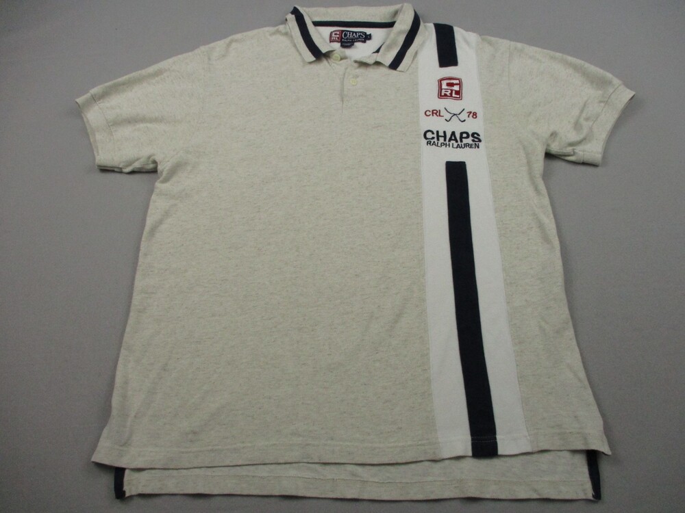 Chaps Ralph Lauren Polo Shirt Men Large Beige Solid Golf Club Embroidery L